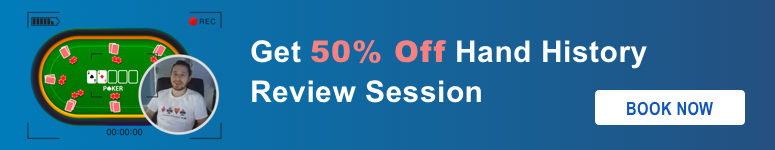 banner displaying 50% off for a hand history review session